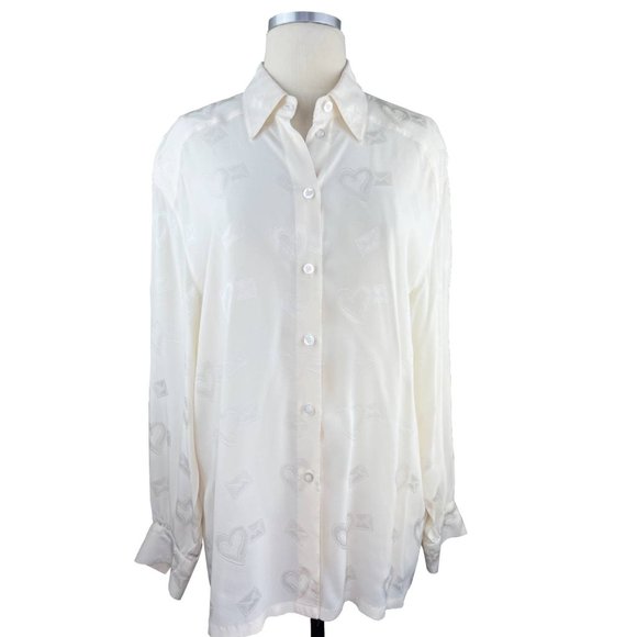 Escada White Love Letter Damask Silk Blouse